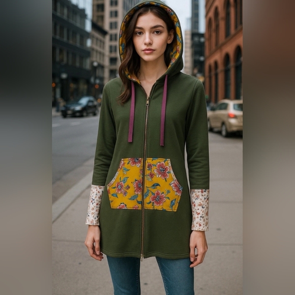 Matilda Jane Olive Green Hoodie Choose your own path Patch of light Size Large - Picture 8 of 13